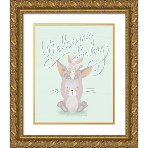 Welcome Baby Gold Ornate Wood Framed Art Print with Double Matting by Brown, Kyra