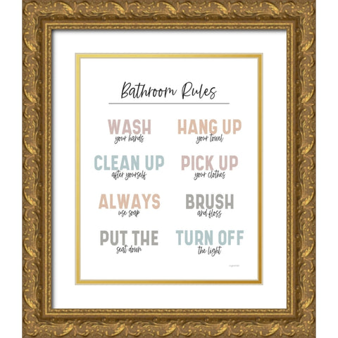 Bathroom Rules Gold Ornate Wood Framed Art Print with Double Matting by Brown, Kyra