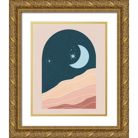 Boho Moon Gold Ornate Wood Framed Art Print with Double Matting by Blue, Nina