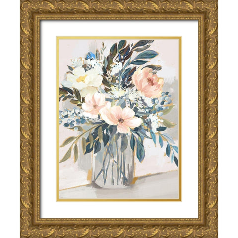 Neutral Bouquet Gold Ornate Wood Framed Art Print with Double Matting by Blue, Nina