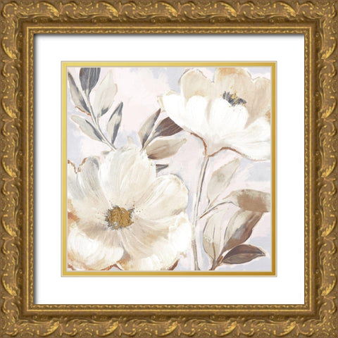 Whisper White Floral Gold Ornate Wood Framed Art Print with Double Matting by Blue, Nina