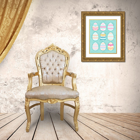 Easter Egg Blue Gold Ornate Wood Framed Art Print with Double Matting by Blue, Nina