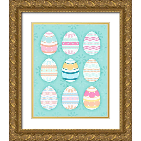 Easter Egg Blue Gold Ornate Wood Framed Art Print with Double Matting by Blue, Nina