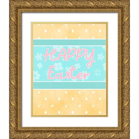 Happy Easter Gold Ornate Wood Framed Art Print with Double Matting by Blue, Nina