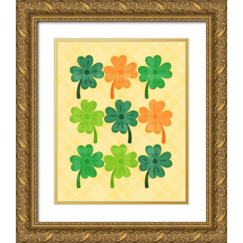 Shamrocks Gold Ornate Wood Framed Art Print with Double Matting by Blue, Nina