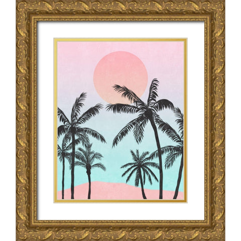 Palm Trees III Gold Ornate Wood Framed Art Print with Double Matting by Blue, Nina