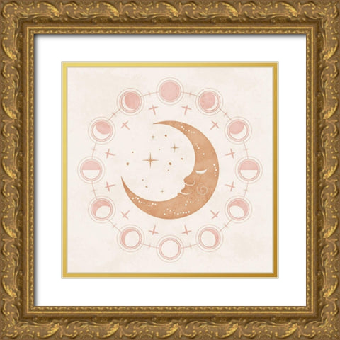 Boho Moon Gold Ornate Wood Framed Art Print with Double Matting by Blue, Nina