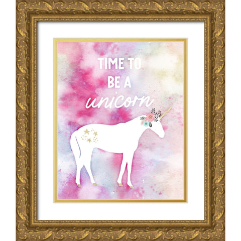 Time to be a Unicorn Gold Ornate Wood Framed Art Print with Double Matting by Blue, Nina