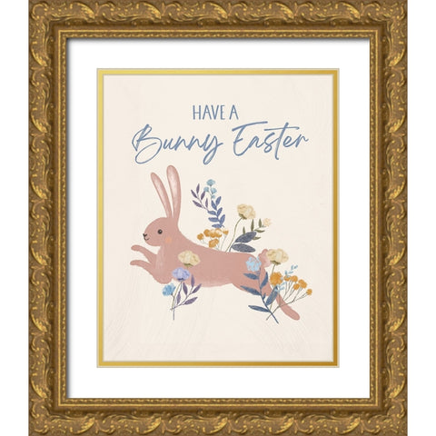 Bunny Easter Gold Ornate Wood Framed Art Print with Double Matting by Blue, Nina