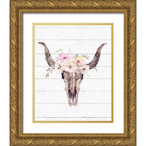 Western Skull II Gold Ornate Wood Framed Art Print with Double Matting by Blue, Nina