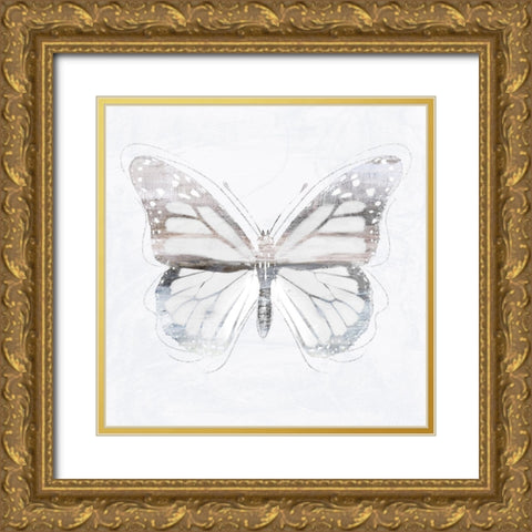 Silver Butterfly II Gold Ornate Wood Framed Art Print with Double Matting by Blue, Nina
