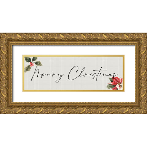 Merry Christmas Gold Ornate Wood Framed Art Print with Double Matting by Blue, Nina