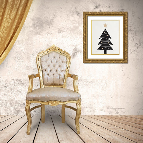 Modern Christmas Tree I Gold Ornate Wood Framed Art Print with Double Matting by Blue, Nina