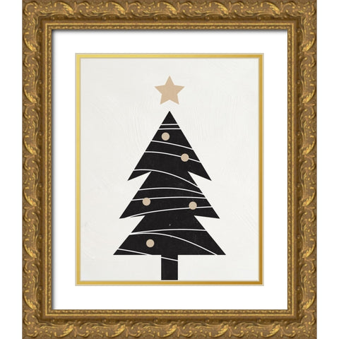 Modern Christmas Tree I Gold Ornate Wood Framed Art Print with Double Matting by Blue, Nina