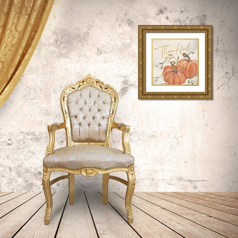 Thankful Pumpkins Gold Ornate Wood Framed Art Print with Double Matting by Blue, Nina