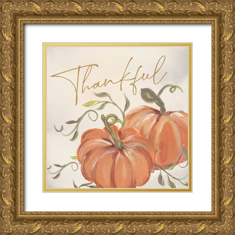 Thankful Pumpkins Gold Ornate Wood Framed Art Print with Double Matting by Blue, Nina