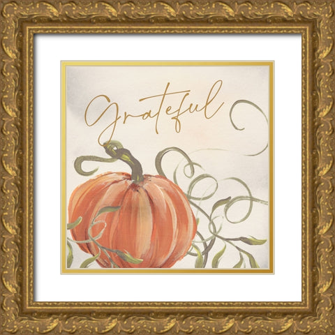 Grateful Pumpkins Gold Ornate Wood Framed Art Print with Double Matting by Blue, Nina