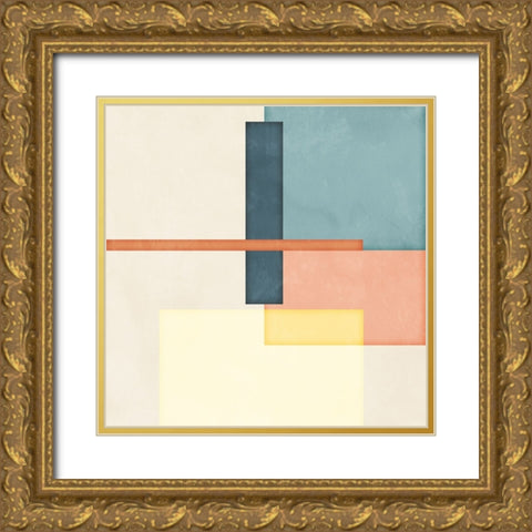 Block Square II Gold Ornate Wood Framed Art Print with Double Matting by Blue, Nina