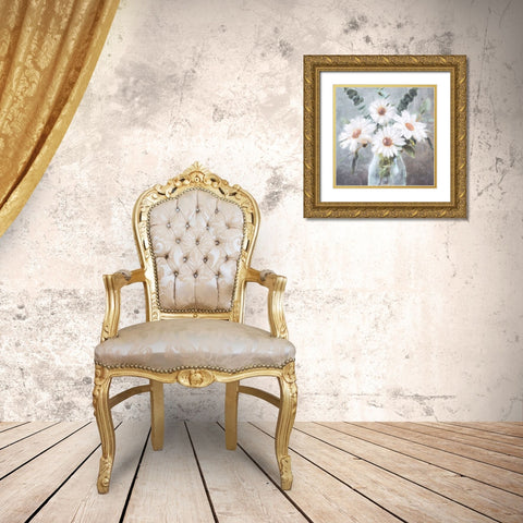 Daisy Bouquet Gold Ornate Wood Framed Art Print with Double Matting by Blue, Nina