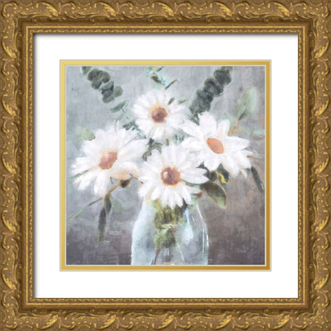 Daisy Bouquet Gold Ornate Wood Framed Art Print with Double Matting by Blue, Nina
