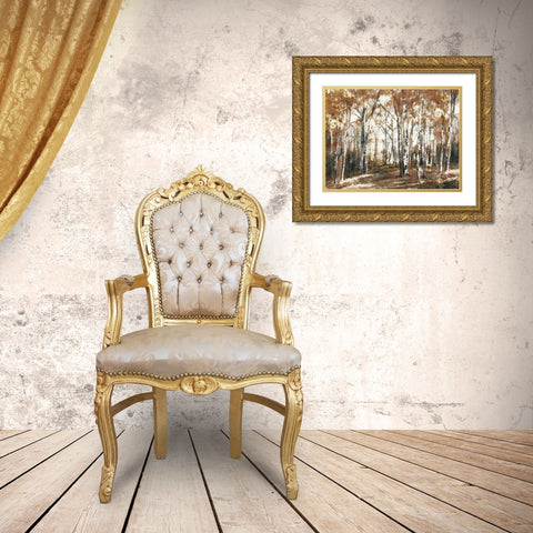 Rusted Hearth Birch Trees Gold Ornate Wood Framed Art Print with Double Matting by Blue, Nina