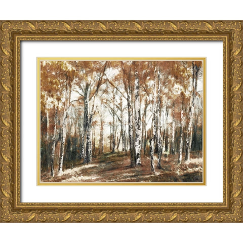 Rusted Hearth Birch Trees Gold Ornate Wood Framed Art Print with Double Matting by Blue, Nina