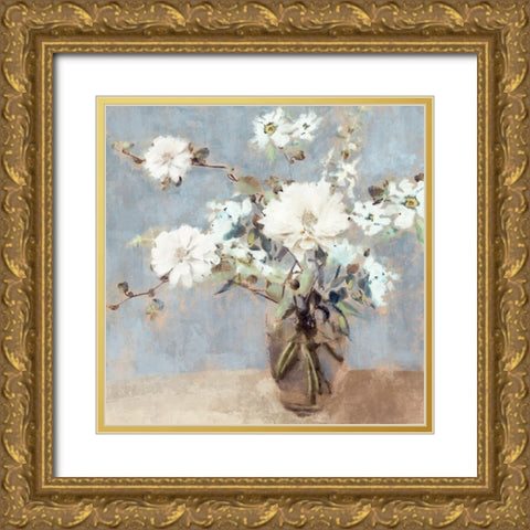 Soft Blue Bouquet II Gold Ornate Wood Framed Art Print with Double Matting by Blue, Nina