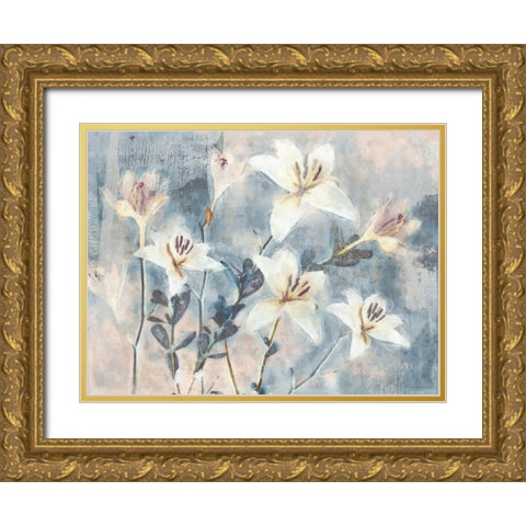 Whisper Blooms II Gold Ornate Wood Framed Art Print with Double Matting by Blue, Nina