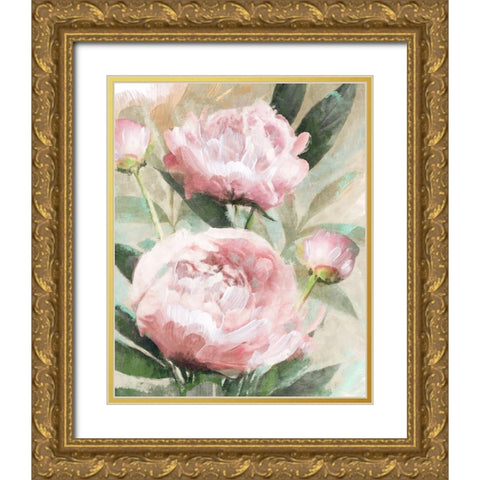 Bountiful Peonies Gold Ornate Wood Framed Art Print with Double Matting by Blue, Nina