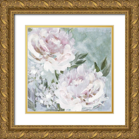 Whispering Peonies Gold Ornate Wood Framed Art Print with Double Matting by Blue, Nina