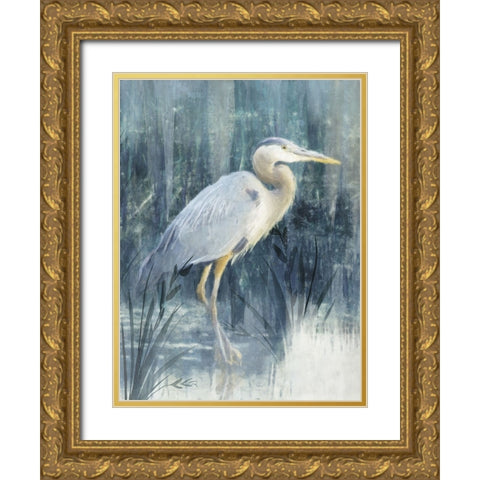 Glacier Heron III Gold Ornate Wood Framed Art Print with Double Matting by Blue, Nina