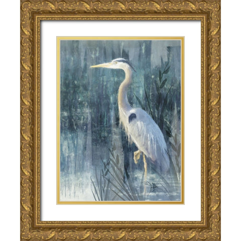 Glacier Heron IV Gold Ornate Wood Framed Art Print with Double Matting by Blue, Nina