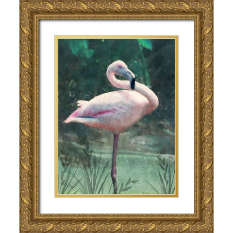 Peach Flamingo Gold Ornate Wood Framed Art Print with Double Matting by Blue, Nina