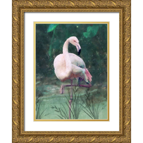 Peach Flamingo II Gold Ornate Wood Framed Art Print with Double Matting by Blue, Nina