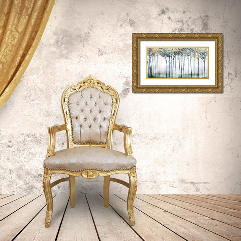 Golden Blue Trees II Gold Ornate Wood Framed Art Print with Double Matting by Blue, Nina