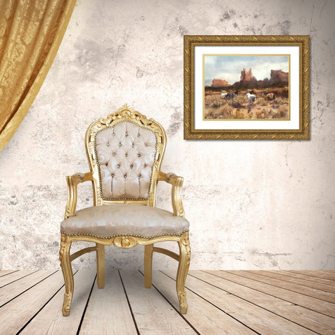 Desert Horses Gold Ornate Wood Framed Art Print with Double Matting by Blue, Nina