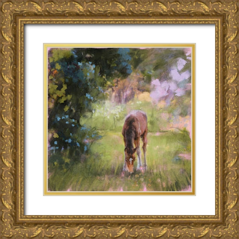 Spring Time Foal II Gold Ornate Wood Framed Art Print with Double Matting by Blue, Nina