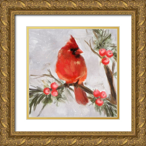 Cardinal II Gold Ornate Wood Framed Art Print with Double Matting by Blue, Nina