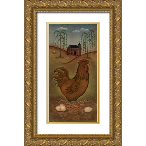 Hen Gold Ornate Wood Framed Art Print with Double Matting by Lewis, Kim