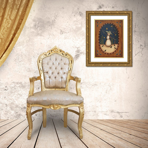 Snowman with Crow Gold Ornate Wood Framed Art Print with Double Matting by Lewis, Kim