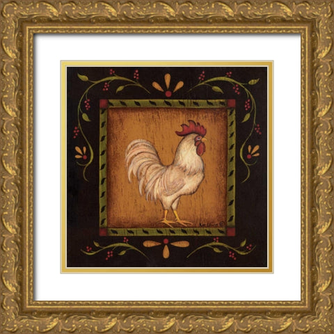 Square Rooster Right Gold Ornate Wood Framed Art Print with Double Matting by Lewis, Kim