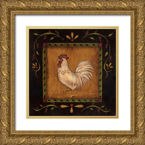 Square Rooster Left Gold Ornate Wood Framed Art Print with Double Matting by Lewis, Kim