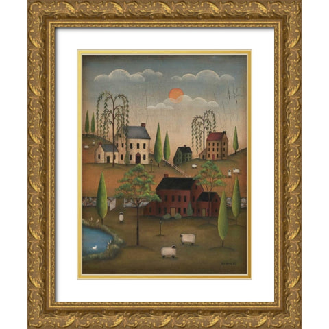 Village with Sheep Gold Ornate Wood Framed Art Print with Double Matting by Lewis, Kim