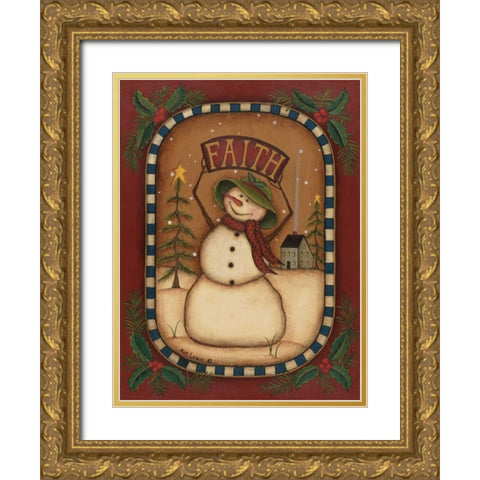 Faith Snowman Gold Ornate Wood Framed Art Print with Double Matting by Lewis, Kim