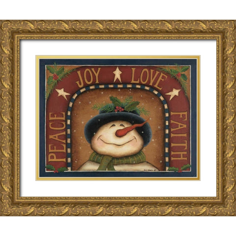 snowman Gold Ornate Wood Framed Art Print with Double Matting by Lewis, Kim
