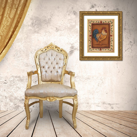 Gold Rooster Gold Ornate Wood Framed Art Print with Double Matting by Lewis, Kim