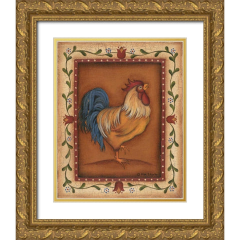 Gold Rooster Gold Ornate Wood Framed Art Print with Double Matting by Lewis, Kim