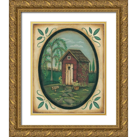 Her Outhouse Gold Ornate Wood Framed Art Print with Double Matting by Lewis, Kim