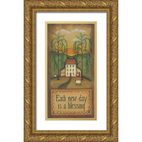 Each Day Is A New Blessing Gold Ornate Wood Framed Art Print with Double Matting by Lewis, Kim