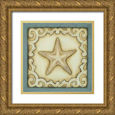Cottage Starfish Gold Ornate Wood Framed Art Print with Double Matting by Lewis, Kim